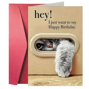 Whimsical Cat Birthday Card with Envelope, Happy Birthday Design, Perfect for Family and Friends, Unique Greeting Cards for Small Businesses