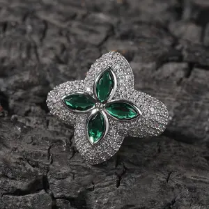 [ICE HUE]18K Gold Vacuum Plated Copper with 5A+ Sri Lanka Zircon Four-leaf clover Ring Miami Italy Mexico & Micro Inspired for Women & Men Luxury Jewelry,Daily Wear,Casual Fashion,Gift Idea,,Classic,Hip Hop,Simple,Sporty Style