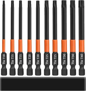 10- S2 Steel  Bit Set for Impact Driver, 4 Inch Long Torx  Drill Bits,  1/4'' Hex Shank  Bits, T10-T40