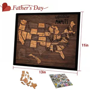 【FathersDayGift】Map puzzle, wooden U.S. travel map puzzle, anniversary gift, children's geography puzzle, or perfect holiday gift for couples and families, record your journey, memory making, home decor, unique traveler gift,