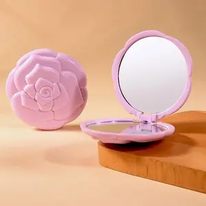 Foldable Rose Pattern Handheld Dual-Sided Mirror, Portable Makeup Mirror for Women, Outdoor Travel Compact Cosmetic Mirror, Portable Folding Mirror