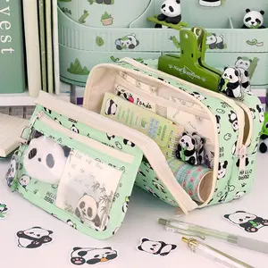 Cute Animal Pattern Pencil Case, 1 Count Large Capacity Zipper Pencil Bag, Stationery Storage Bag for Students Gifts, Office Stationery & Supplies