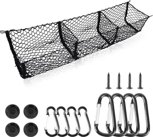 1 Set Cargo Net Trunk Bed Organizer for Ford/Dodge/GMC/Chevy Silverado/Toyota/Nissan/Honda Pickup Truck,Heavy Duty Automotive Cargo Net with 3 Detachable Pocket,Storage Bag,Home Supplies
