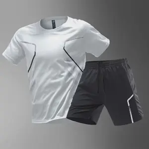 Men's sport suit Ice silk quick-dry fitness short-sleeve shorts Running training T-shirt Cross-border wholesale