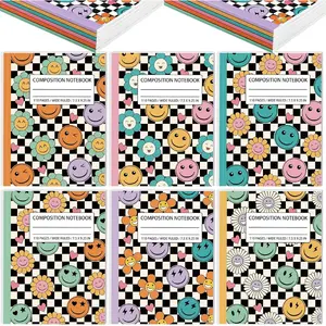 6 count Composition Notebook Wide Ruled Cute Preppy Black White Check Aesthetic Notebook for  to School 110 Page 9-3/4 x 7-1/2" Journal Gifts for  of School, Student, Teacher