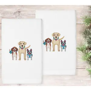 Linum Home Textiles DOGS - Embroidered Hand Towels (Set of 2)