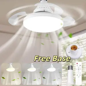 1Pc LED Fan With Light, Free E27 Base, LED Ceiling Fan Light With Remote Control - 3 Adjustable Wind Speed/Brightness Settings, LED Ceiling Lamp For Bedroom Kitchen House, White Circular Light