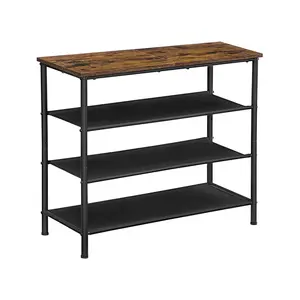 VASAGLE Rustic Brown Shoe Storage Rack with Fabric Shelves