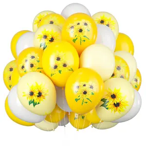 24pcs Sunflower Balloons, 12/10inch Sunflower printed Balloons Yellow pastel yellow White Sunflower Balloons, for Sunflower Themed patry, Baby Shower, Birthday patry Supplies, Wedding Party Decoration