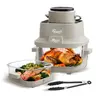 Rosewill 8-in-1 Portable Glass Air Fryer, 5.5QT & 1.6QT Dual Transparent Glass Cooking Pot with Storage Lid & Tongs, Compact Smart for Air Fry, Deep Roast, Recrisp, Bake and more - Saturn Gray