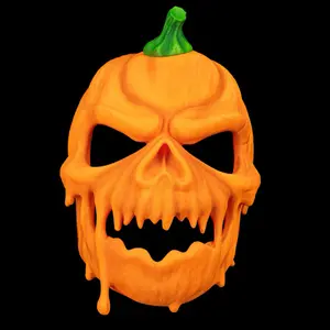 Carved in Fear Halloween Mask - Pumpkin Skull Design with Green Stem for Spooky Halloween Decor