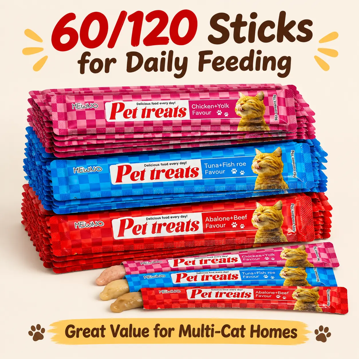 Creamy Lickable Cat Treats 60/120 Sticks Bulk Pack, Grain-Free Hydrating Puree, Super Value All-Ages Picky Eater Snack Tubes #sohochic