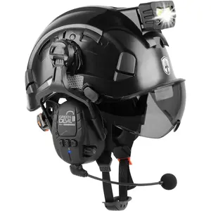5 in 1 Vented Hard Hat with Visor Bluetooth Ear Muffs and Headlamp Work Hardhat Cascos De Construccion for Industrial Construction Forestry