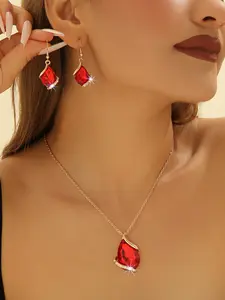 New Zinc Alloy Crystal Glass Polygon Necklace Set, Large Water Drop Diamond Earrings, Daily Wear Jewelry for Women