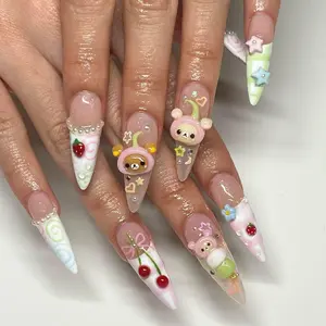 HelenNails - Cute 3D Fruit Party Press-On Nails | Stiletto Summer Nail Set | Unique Handmade Nail Art - HL204