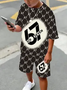 Boys' Hip Hop Style Printed Short Sleeve Shorts Set, Hip Hop Influence Fashion Sportswear Casual Summer, Loose-Fitting All over Print Suit