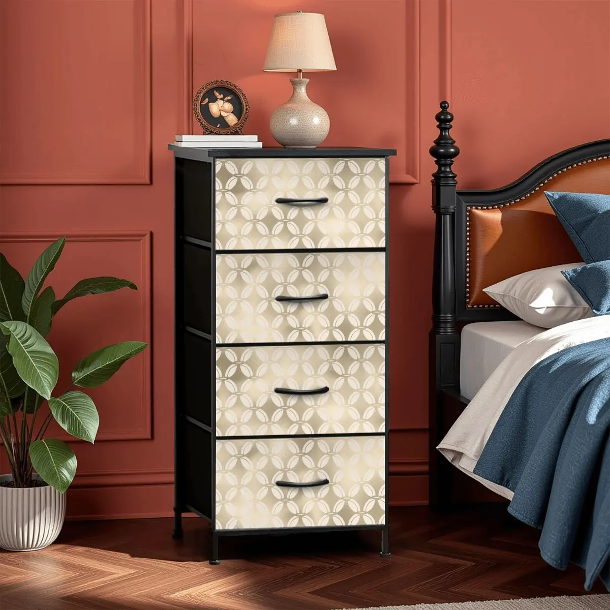 Art Deco Diamond Designed Elegant Modern 4-Drawer Dresser