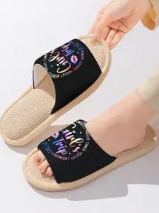 Iridescent "Girl's Trip 2025" Girls' Getaway Slogan | Fun & Girly 1 Pair Linen Breathable Non-Slip Sweat-Absorbent Home Slippers For Girl Groups/Travel Lovers/Party Girls (Spring Summer/Lounging/Travel)