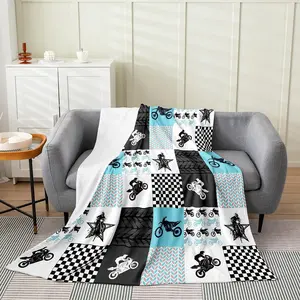 Feelyou Dirt Bike Flannel Fleece Blanket Set Extreme Sports Plush Throw Blanket,for Kids Racing Motocross Rider All Season,Bed Blanket Motorcycle All Season,Bed Blankets Baby