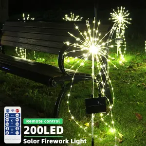 8-Mode 200-LED Ground-Stake Fireworks Lights (Warm White / Cascading Strands) | Ground-Stake Design: Strands Cascade Like Bursting Fireworks | Ideal for Courtyard, Garden, Lawn, and Patio Decoration