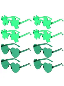 St Patrick's Day Glasses Clover Eyewear Four Leaf Clover New Irish Festival Glasses, Plastic Material, All over Plants Pattern, Party Supplies