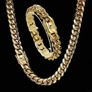 MaxBling81 Men's Premium 14K Stamped Gold Plated Brass Miami Cuban Chain - Multi-Size Gold Jewelry (9" 10mm Bracelet, 24" 30" Thick Box Lock Necklace) for Daily Wear, Hip Hop Costume Accessory