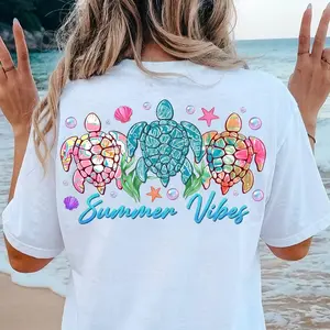 Sea Turtle Summer Vibes Shirt Comfort Colors, Beach Shirt Women, Coastal Graphic Tee, Cute Ocean Lover Shirt, Summer Vacation Outfit, Sea Life Tee