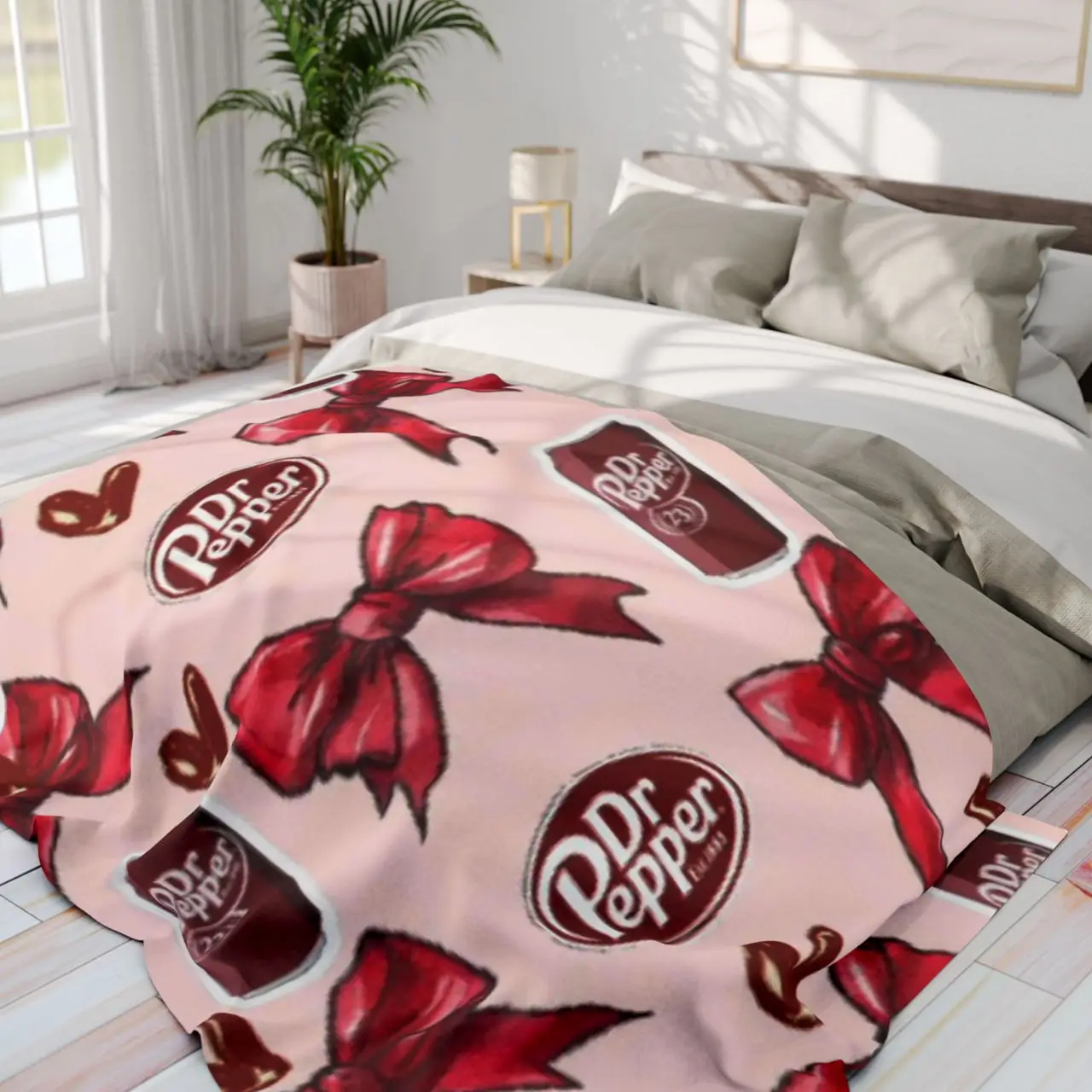 Dr Pepper With Coquette Bow Velveteen Plush Blanket, Pattern Velvet Blankets Decor Multifunction Soft Office Bedding Blankets Plush Thin Quilt
