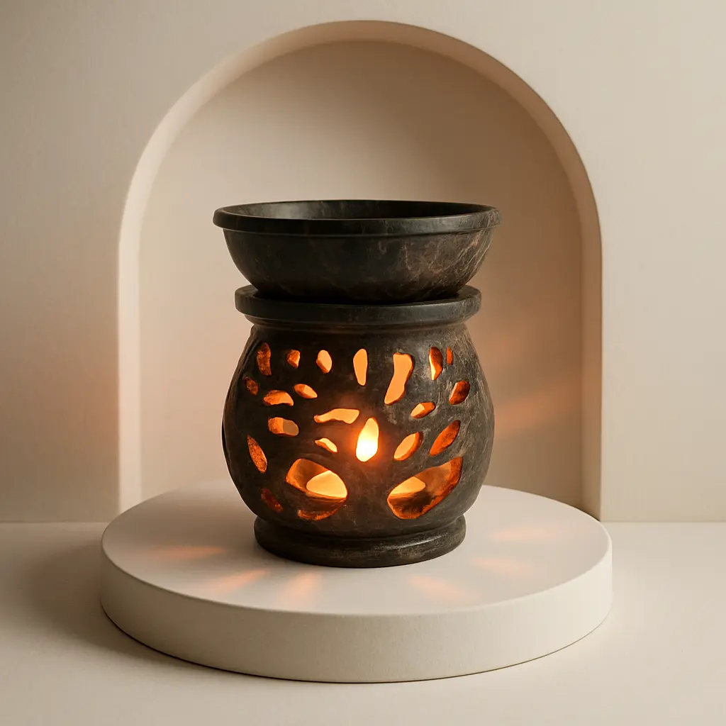 Natural Soap Stone Oil-Wax Burner - Durable, Heat Insulating, Scented Home Fragrance Freshener for Aroma Diffusion & Decor, 3-3.5 Inches Tall, 4 Inches Wide - Only 1 Left