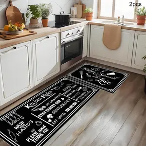 Kitchen Rules Letter Pattern Floor Mat, 2 Counts/set Non-slip Washable Farmhouse Kitchen Area Rug, Decorative Carpet for Home Kitchen Living Room Bedroom Home Decor Rugs