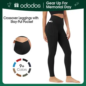 ODODOS Women's Cloud Feeling Crossover High-Waist 7/8 Leggings with Pockets, 25"/28" Gym Yoga Pants for Lounge & Yoga, High Waist Legging Sportswear Bottoms summerwins