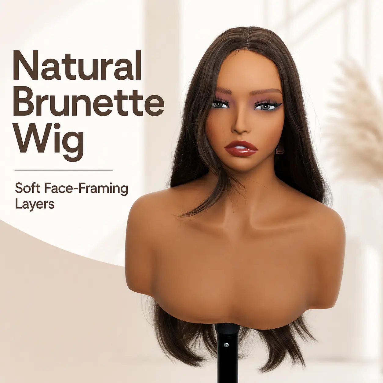 LIVBLEN Women's 24-Inch Chocolate Brown Long Layered U-Shaped Lace Front Wig - Loose Wave, Face-Framing Layers, Natural Hairline, Heat Resistant Synthetic Hair for Everyday Wear