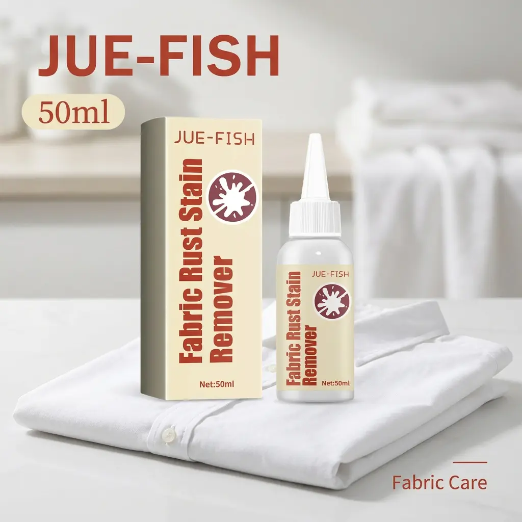 Jue-Fish Liquid Fabric Stain Remover (50ml) - No-Rinse Household Cleaner for Removing Yellow Spots, Keeping Clothes Clean, Rust Stains, Shoe Fabric Water Marks