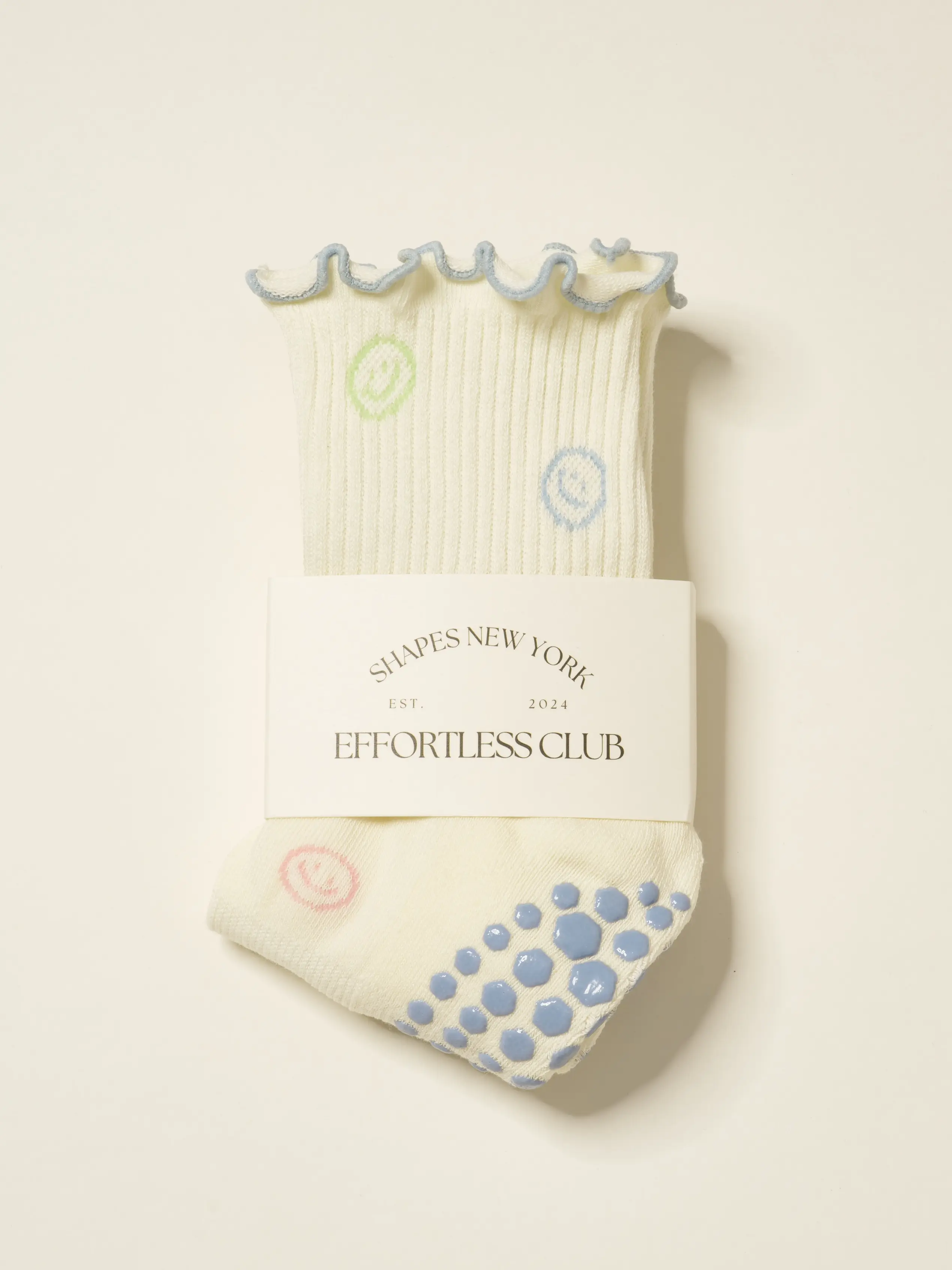 Shapes Studio effortless club Crew Calf Grip Socks, Cutest Fruits Pilates Socks, Non-Slip Socks, Barre Yoga Fitness, Smiley Face