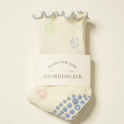 Shapes Studio effortless club Crew Calf Grip Socks, Cutest Fruits Pilates Socks, Non-Slip Socks, Barre Yoga Fitness, Smiley Face