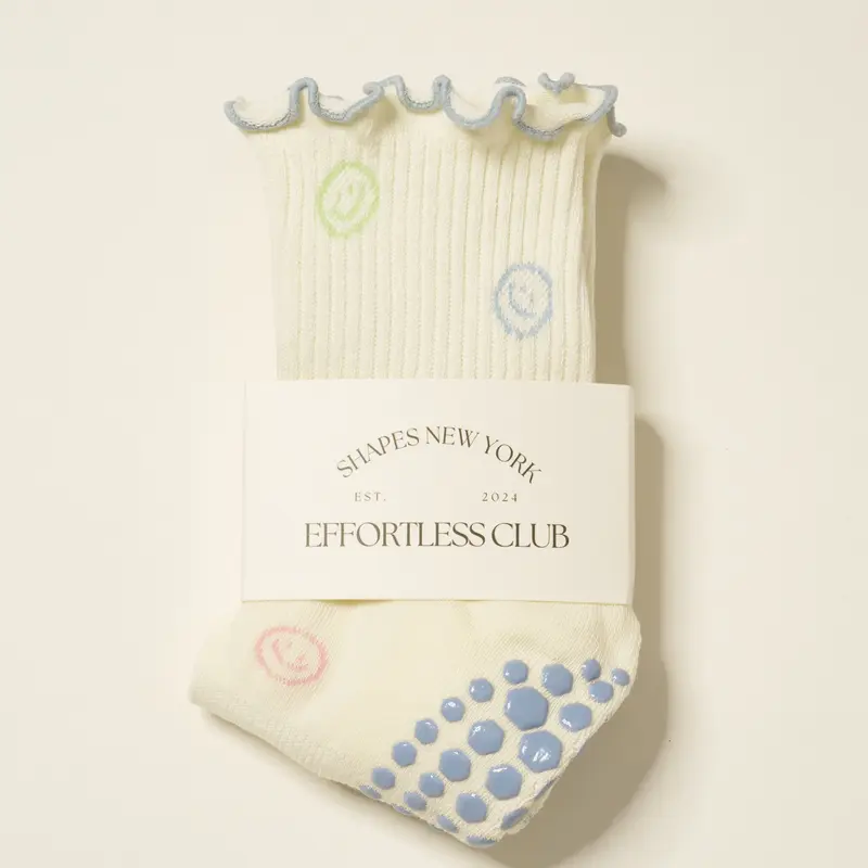 Shapes Studio effortless club Crew Calf Grip Socks, Cutest Fruits Pilates Socks, Non-Slip Socks, Barre Yoga Fitness, Smiley Face