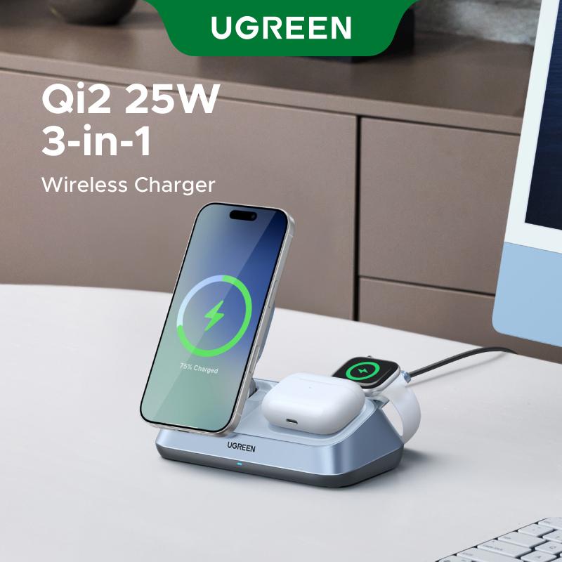 UGREEN 25W Qi2 Certified 3-in-1 Magflow Wireless Charging Stand, Magsafe Fast Wireless Charger for iPhone 17/16/15/14/13/12, AirPods and Apple Watch, Desk Stand with Adjustable Angle,（No battery）TikTokShopBlackFriday ,TikTokShopJumpstartSale