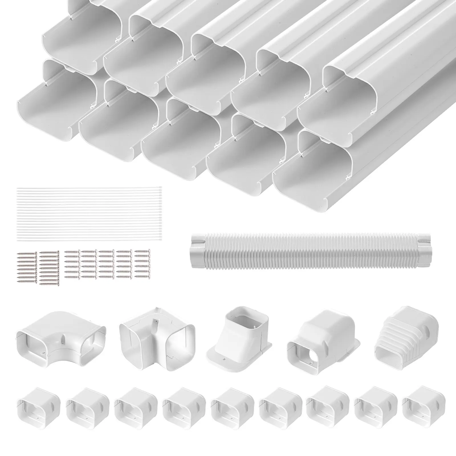 【Summerfinds】VEVOR 3-in W 17.7ft L PVC Mini Split Line Set Cover - Straight Pipes (10), Full Kit, Impact Resistant, Paintable, Easy to Install, Optimal Wire Group Protection Solution for AC Heat Pumps, White, Father's Day Gift