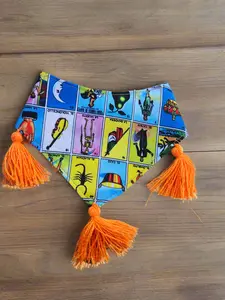 Pet Bandanas Artesanales - Handcrafted Mexican Style Bandanas with Colorful Adjustable Buttons & Orange Tassels for Dogs