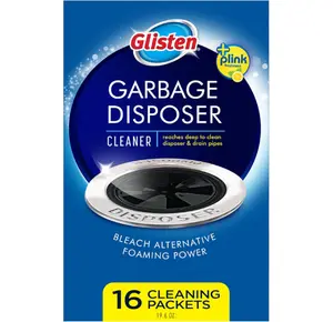 Glisten Garbage Disposer Cleaner and Freshener with Foaming Action, Helps Remove Buildup in Drains, Lemon Scent, Made in the USA, 16 Packets
