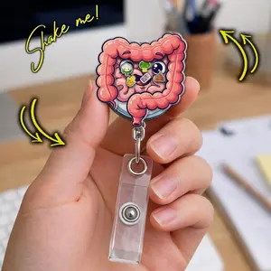 Intestine Shaker Badge Reel, Cute Colon ID Holder for Gastroenterology Nurses & GI Tech Gift EFL