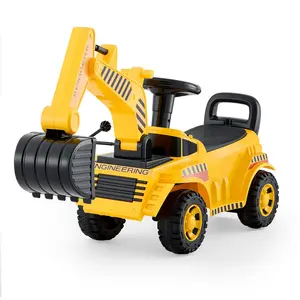 VEVOR Ride On Toddler Car, Push Car for Toddler 19 to 36 Months, Excavator Digger Toy with Helmet & Music, 55 lbs Load Capacity, Foot-to-Floor Walker for Kids, Yellow