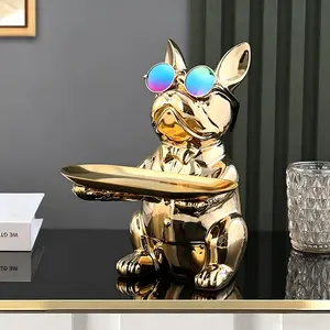 Resin French Bulldog Figurine Tray Multi-purpose Key Jewelry Holder Home Decor for Living Room Bedroom Office Creative Gift，Father's Day gift