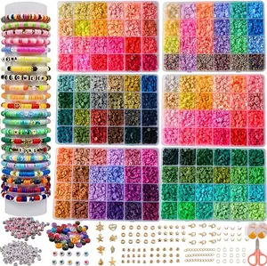 Clay Beads Bracelet Making Kit, 144 Colors Flat Polymer Friendship Spacer Heishi Beads for Jewelry Making with Letter Beads and Elastic Strings