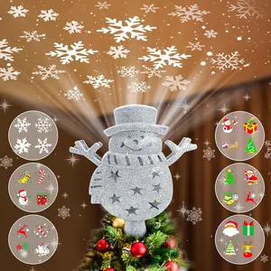 Christmas Tree Topper Projector Lights with 6 Projection Modes, Sliver Snowman Christmas Tree Topper with Built-in LED Projector, Dynamic Projection for Christmas Party Holiday Decoration