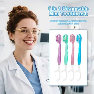 Ready-to-Go Disposable Mini Travel Toothbrushes - Butter on Gums Softex Bristles, Pre-Pasted Toothbrush & Toothpick - Fluoride-Free, No Rinsing Needed 5 in 1 Disposable Mini Toothbrushes