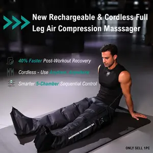 New Rechargeable & Cordless Full Leg Air Compression Massager, Sequential Compression Therapy for Circulation, Pain Relief & Muscle Recovery with Multiple Modes, Intensities & Timer