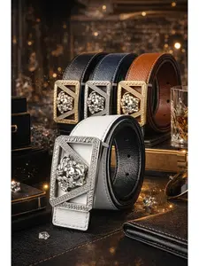 Premium Men's Leather Belt with Medusa Buckle | Stylish Designer Belt for Business & Casual, Elegant Belt Buckle