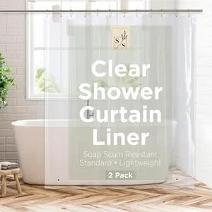 Shower Curtain Liner,  Lightweight Durable  4g PEVA for Bathroom with Weighted , Standard Size 70" x 72" Clear 2 Pack