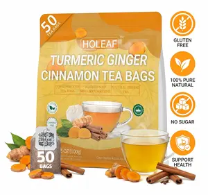 HoLeaf Turmeric Ginger Cinnamon Tea | 50 Individually Wrapped Bags | Caffeine-Free Sugar-Free Natural Herbal Tea | Eco-Friendly Immune Support Tea